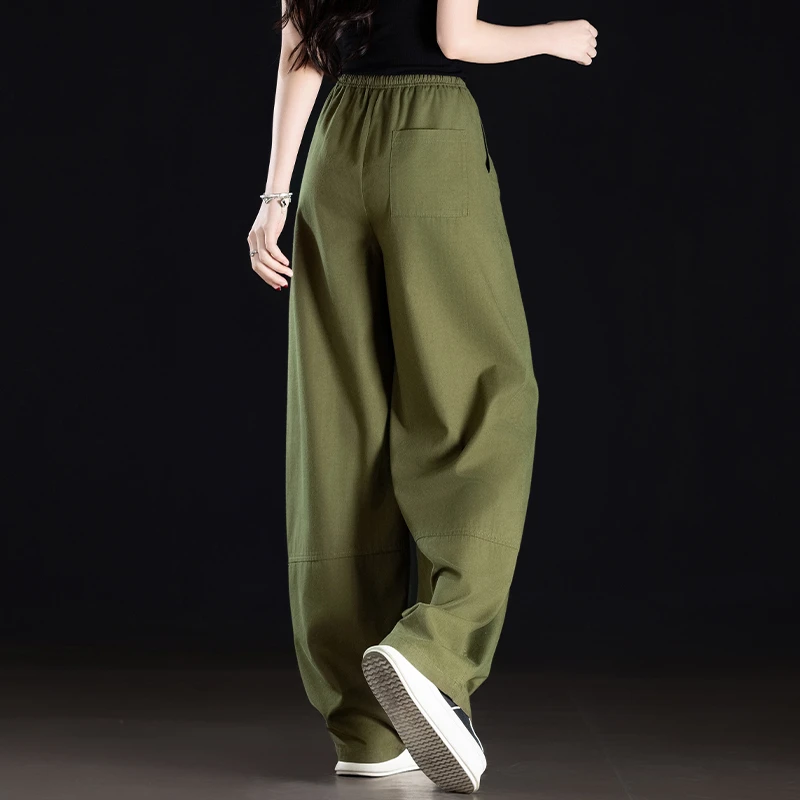 丛林绿阔腿休闲裤女裤夏季薄款垂感2025新款爆款高级感慵懒风裤子