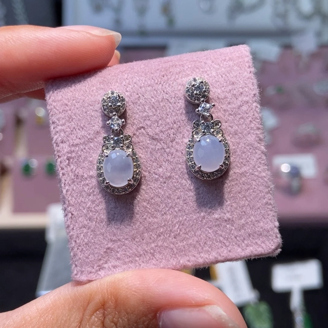 翡翠银S925镶嵌耳饰纯天然缅甸翡翠A货耳坠