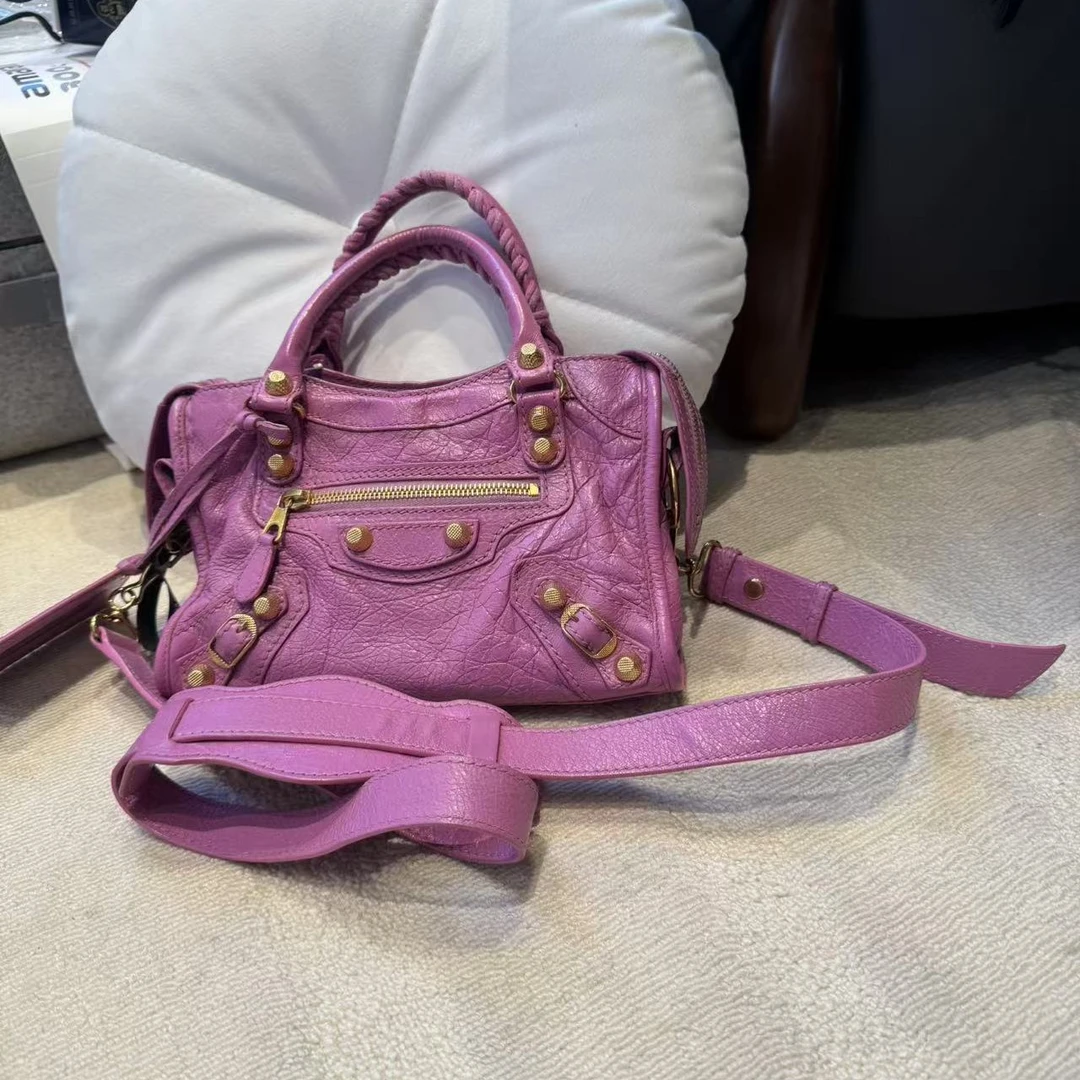 95新 Balenciaga/巴黎世家 粉紫色mini机车包