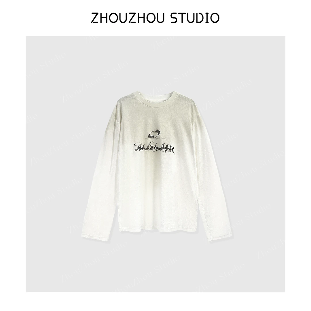 ZhouZhou25秋冬新品 喷脏水洗做旧循环长袖T恤上衣