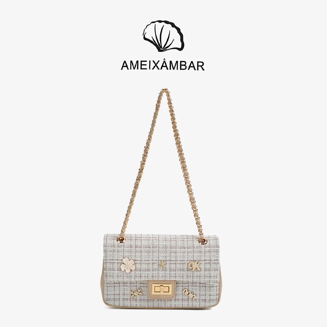 爱美巴新款小香风轻奢时尚通勤包单肩斜挎包A24241