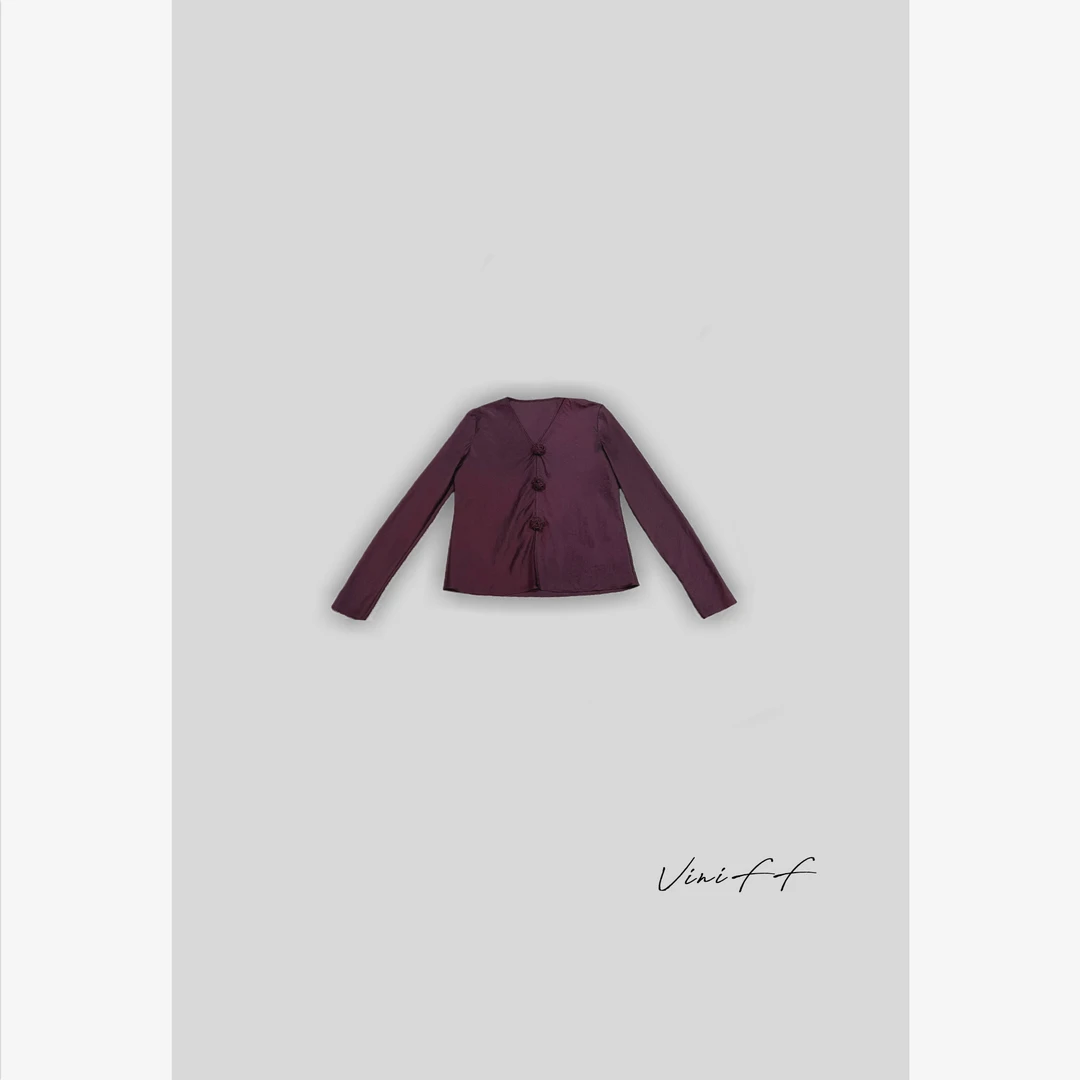 ViniFF薇妮｜【反季】84「紫苏庭」小花扣V领长袖WA5CX021
