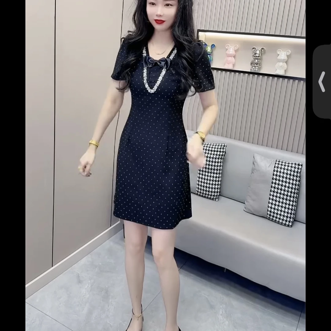 烫钻波点连衣裙女夏季新款精致设计感潮流裙子