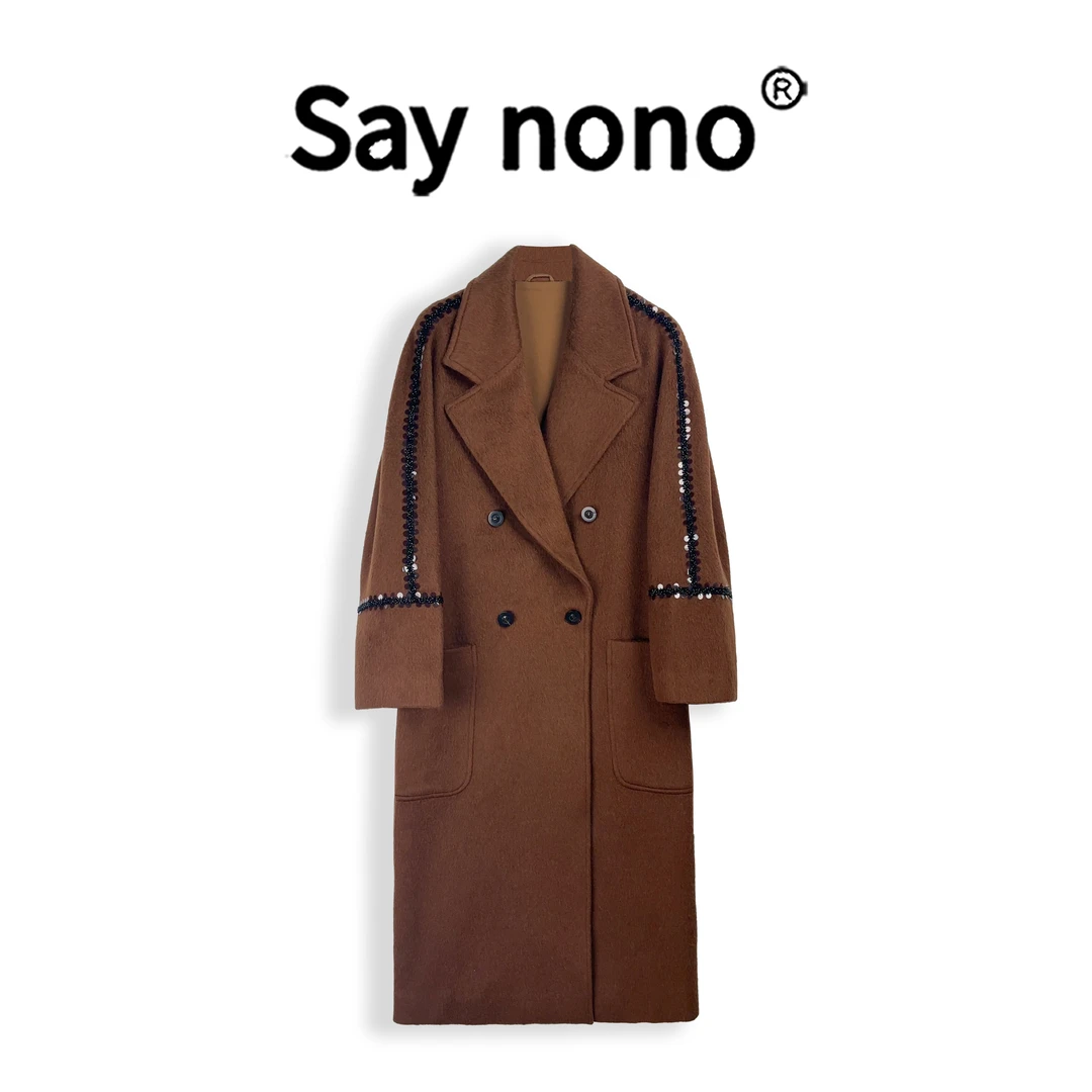 懒猫nono│Saynono时尚双排扣亮片设计毛呢西装外套大衣WD24682