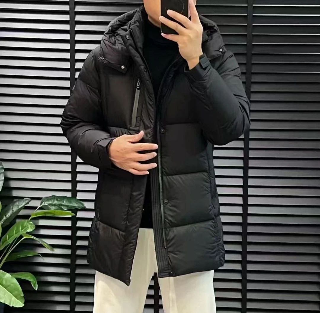 男士羽绒服冬季新款时尚连帽外套保暖防寒极简百搭中长款羽绒服男