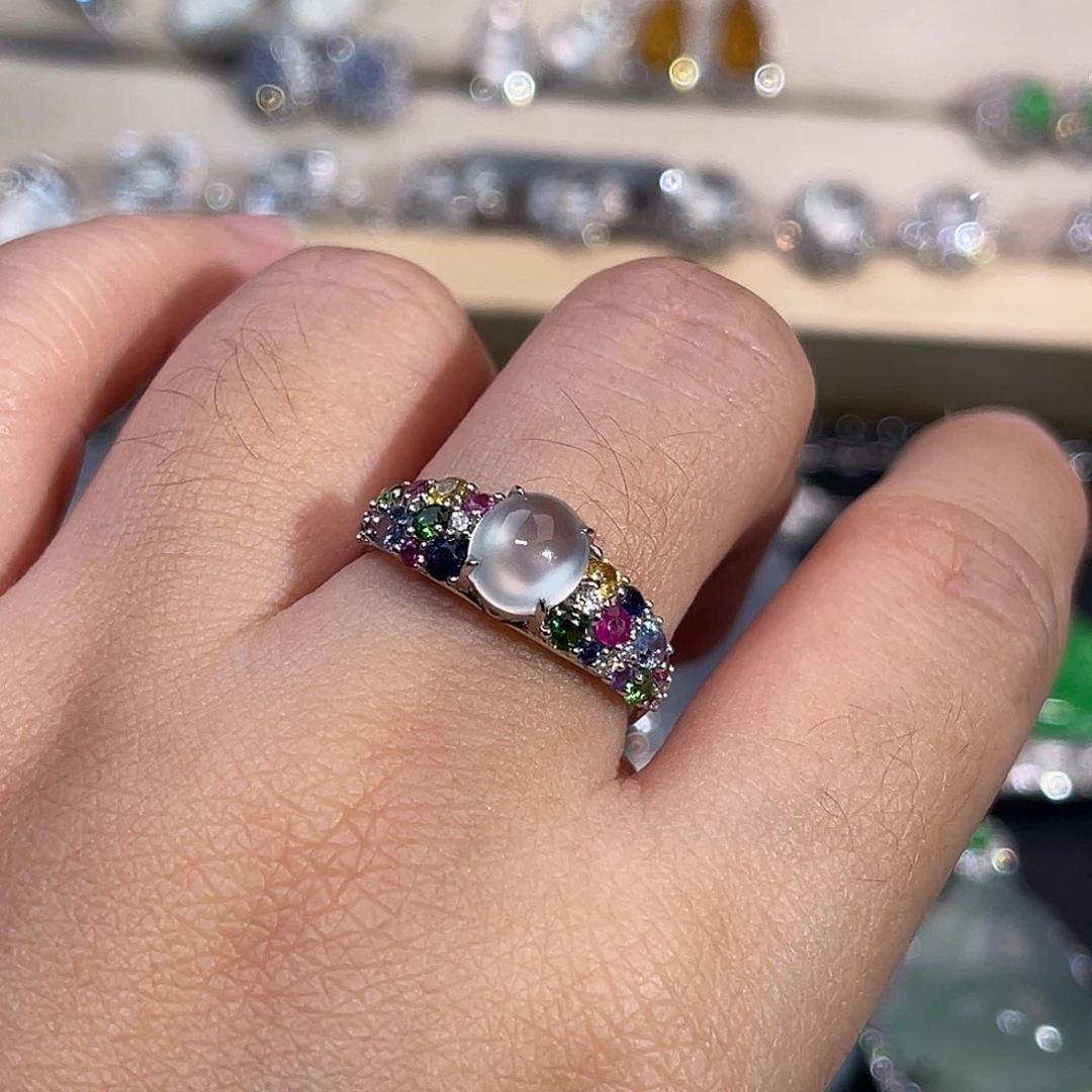 翡翠18K金镶嵌戒指多宝