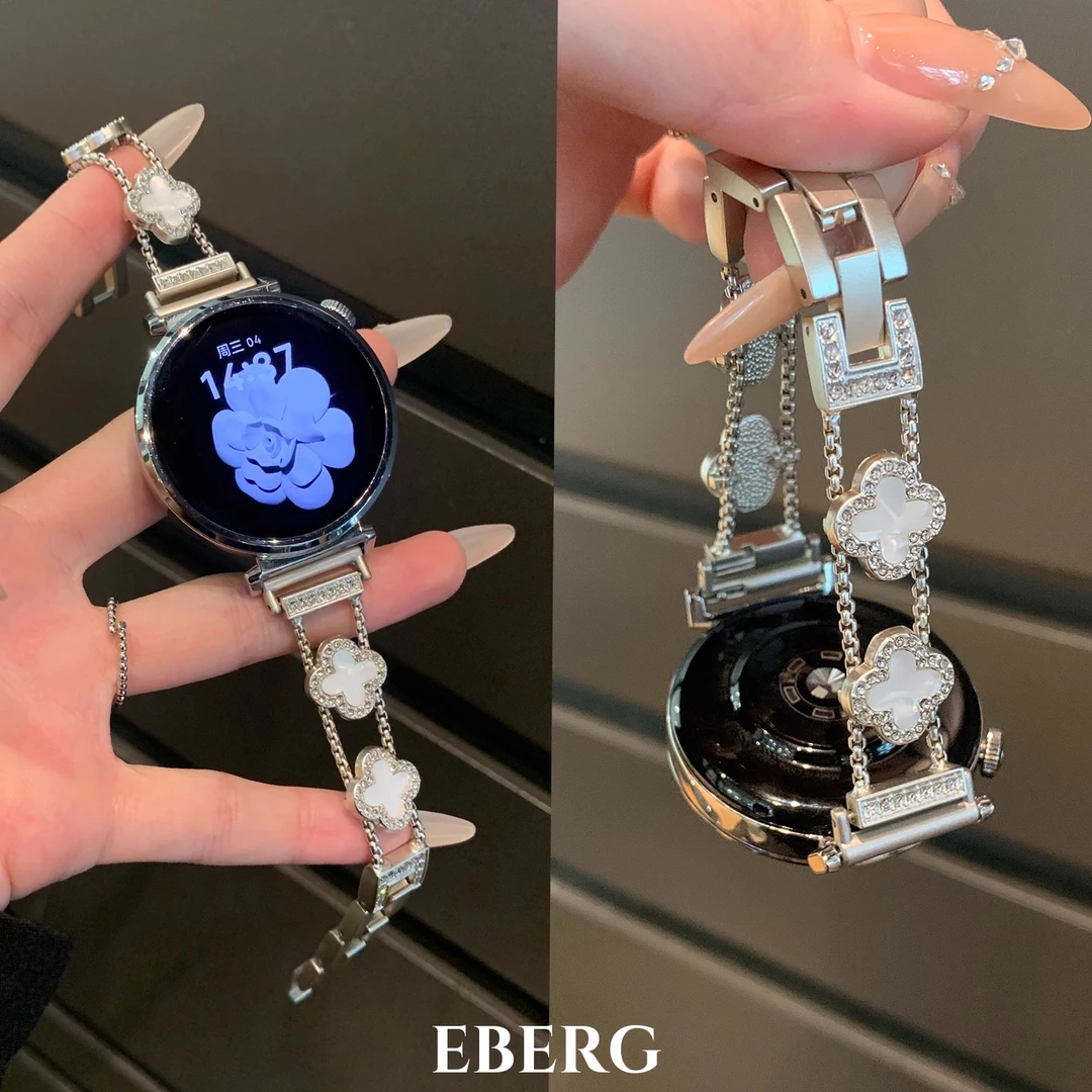 适用华为gt6手表表带gt5轻奢四叶草镶钻gt4女款watch5金属pro表链