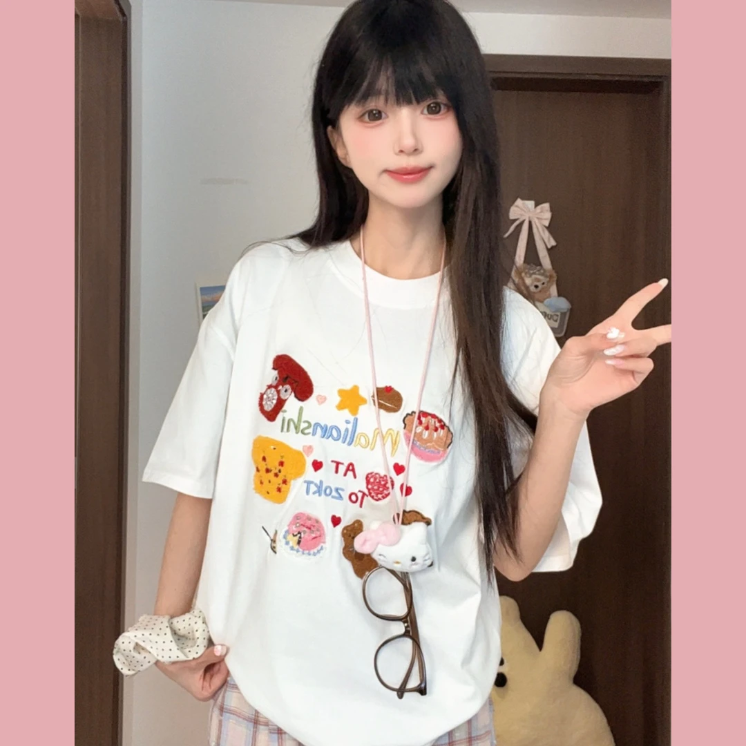 【现货+运费险】新款可爱卡通小熊刺绣纯棉短袖宽松时尚百搭圆领t