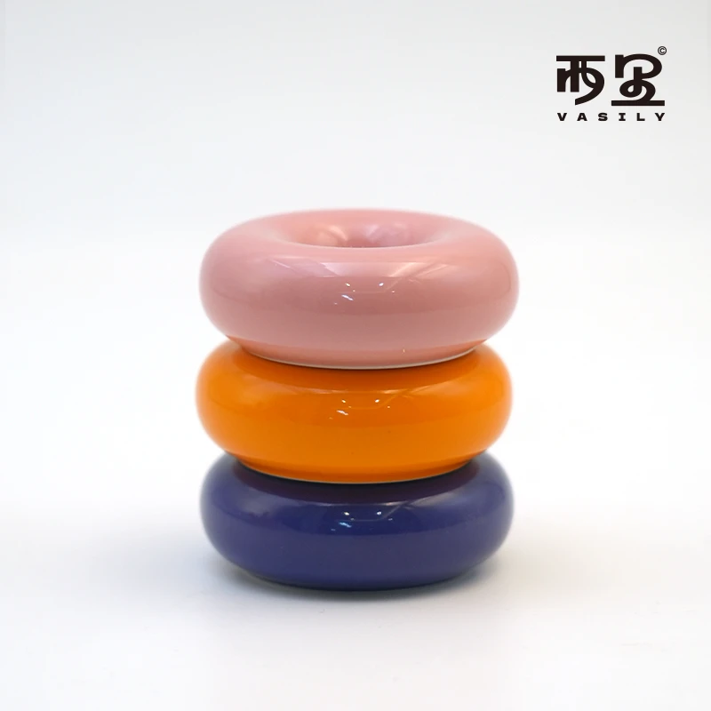 念物集·「单色釉甜甜圈盖置」手工手绘中式传统茶具茶道器具