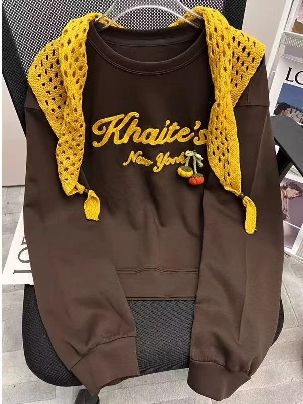 27287韩系披领卫衣字母印花南瓜挂件纯色上衣