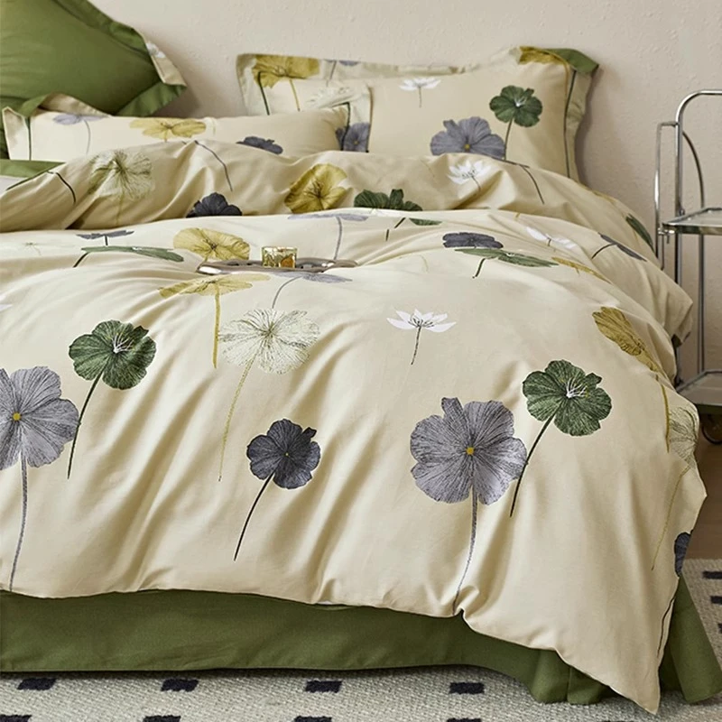 美式夏季清新四件套床笠床单100纯棉印花被套春季床上用品