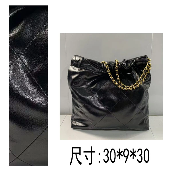 PG0057 25新款菱格链条牛皮托特包购物袋手提单肩包大号 黑色