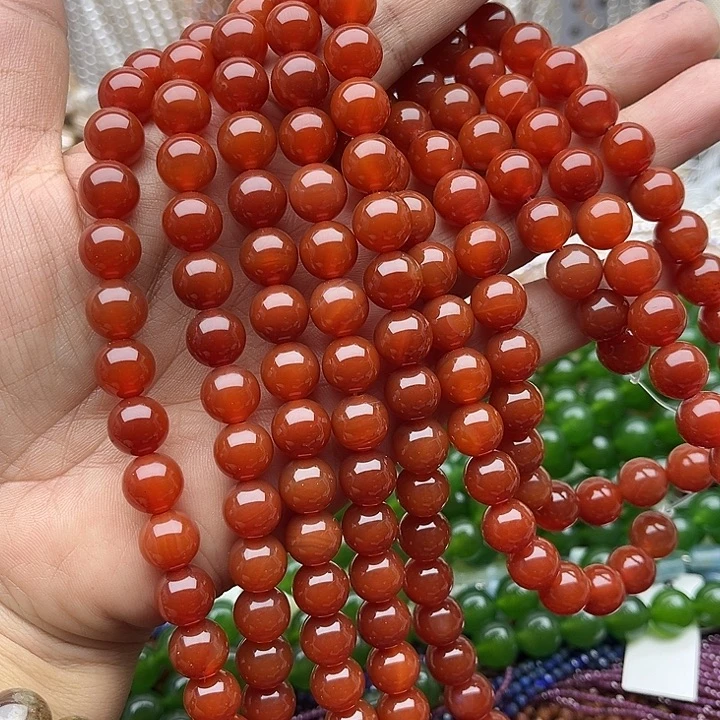 玛瑙/玉髓未镶嵌珠宝半成品一条10mm左右红玛瑙