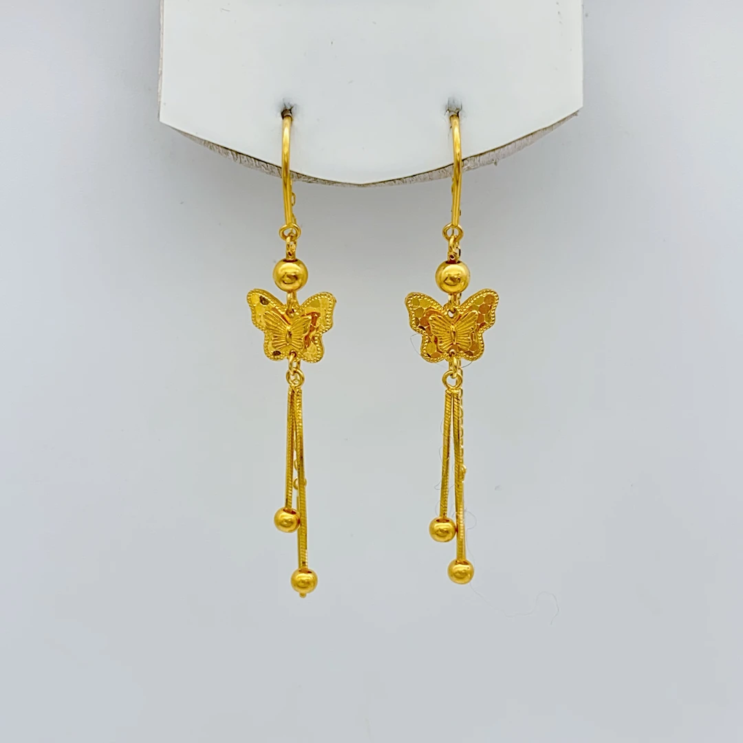 老庙黄金2 足金 双层蝴蝶流苏 U型耳线 2.7克