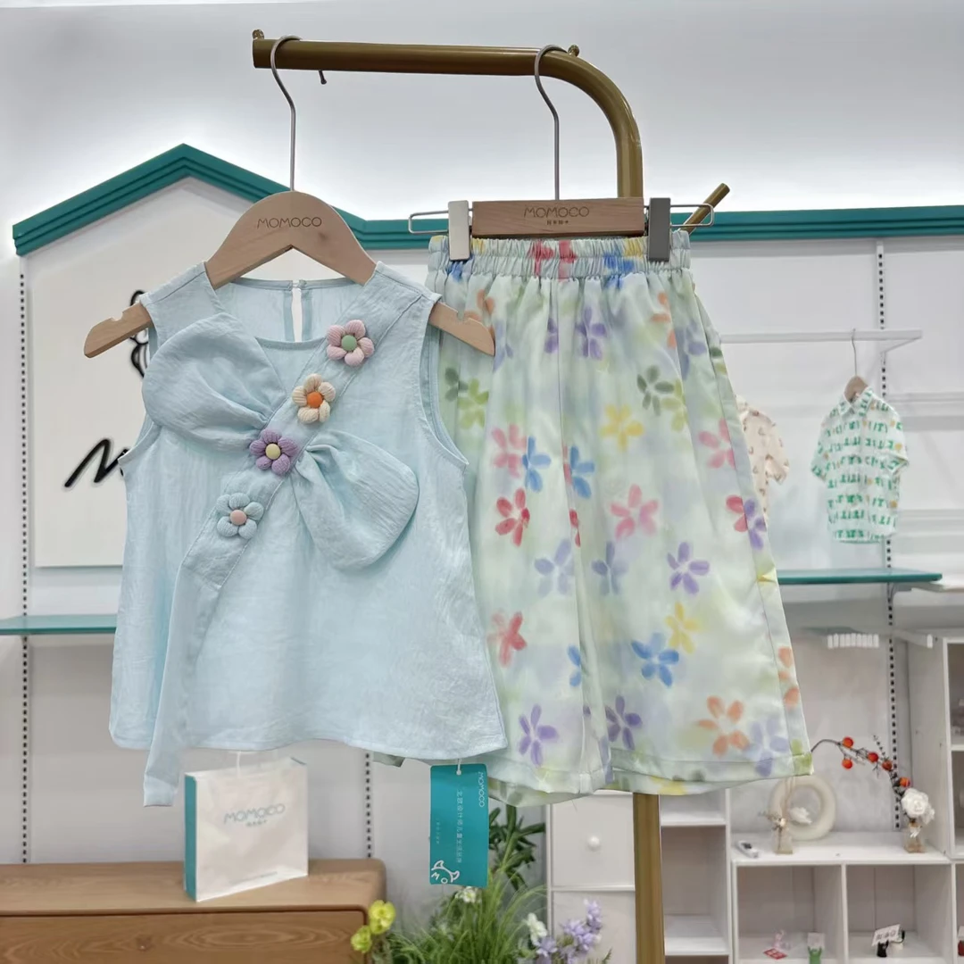 MOMOCO夏季女童时髦无袖背心立体花朵阔腿裤两件套77630578141