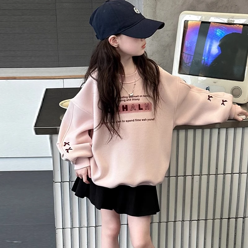 女童卫衣春秋款2025新款儿童春装粉色炸街衣服女大童洋气时髦上衣