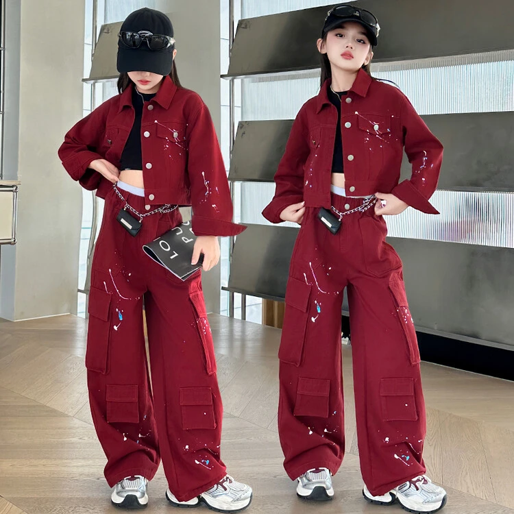 女童春秋装牛仔两件套2025新款儿童长袖外套中大童休闲工装裤套装