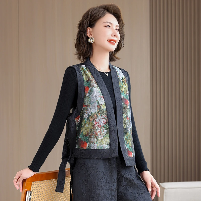 新中式国风提花显瘦秋季织锦马甲复古秋季复古马夹中式背心上衣