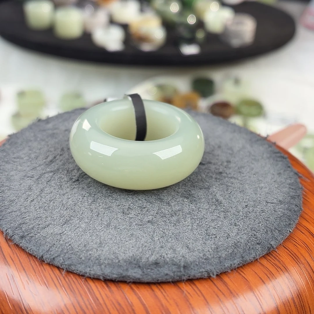 和田玉未镶嵌戒指b23奶蓝甜甜圈18.3