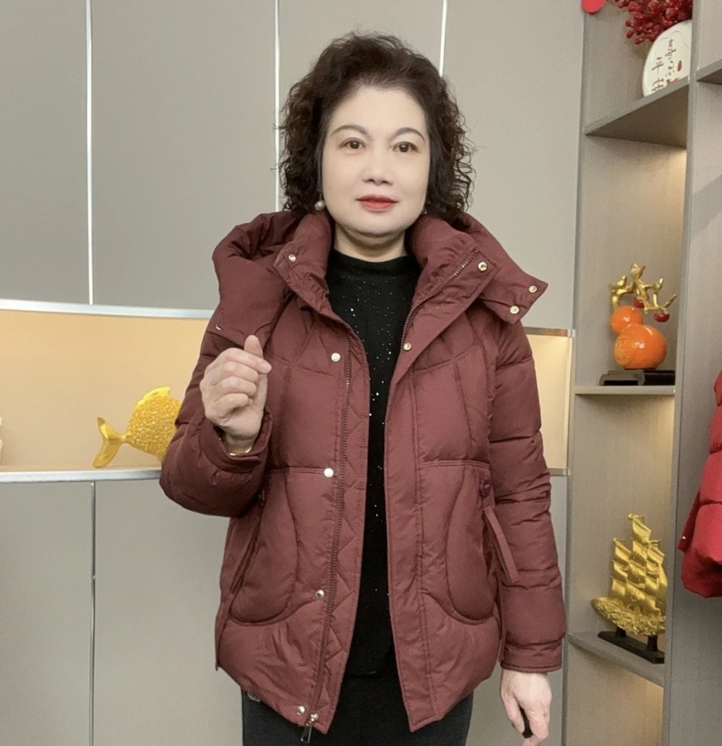2024冬季新款棉袄时尚洋气保暖棉衣中老年女连帽简约外套妈妈装