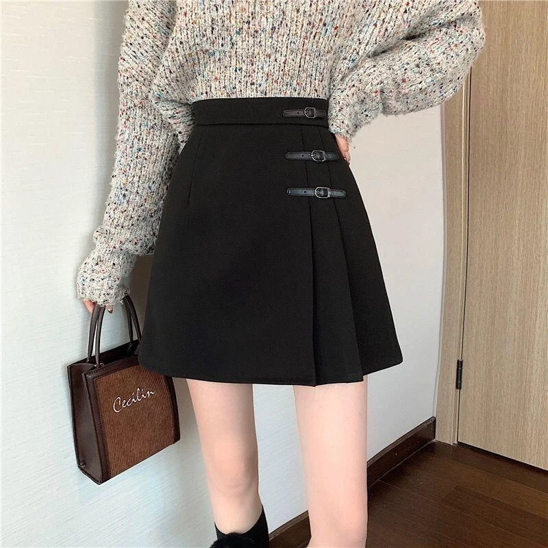 显瘦百搭韩版气质设计感春秋秋冬黑色高腰小个子包臀短裙新款