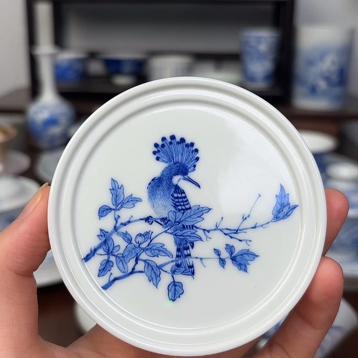 壶承手工手绘花鸟盖置