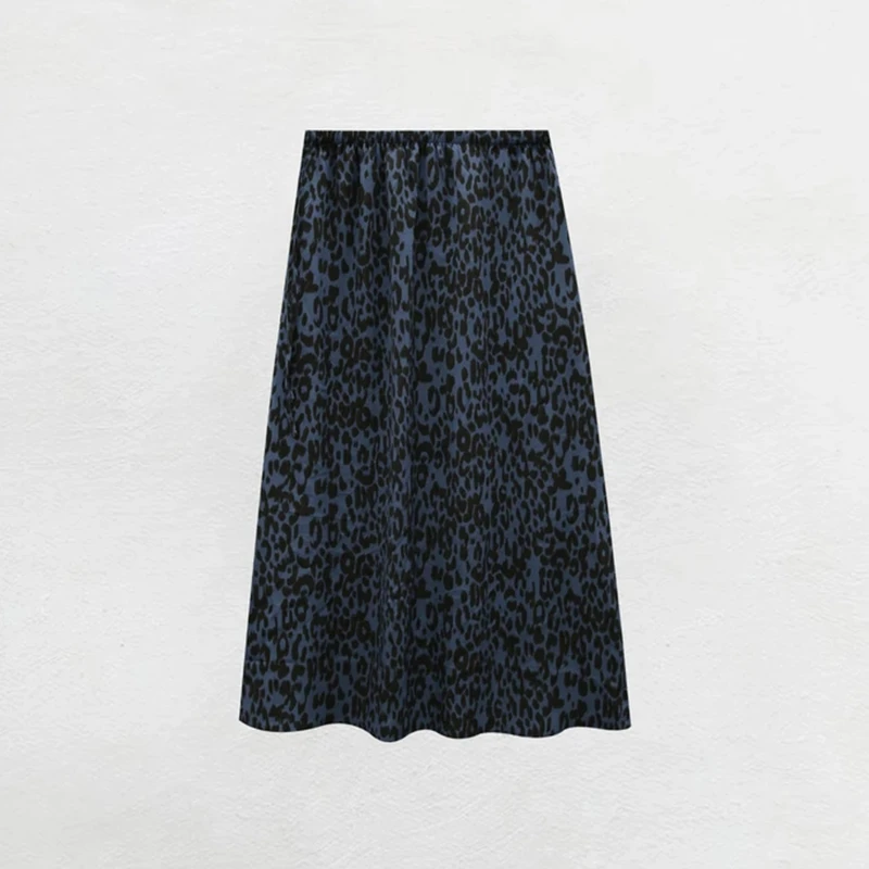 复古豹纹时尚简约半身裙女2025夏季新款高腰a字慵懒风显瘦中长裙