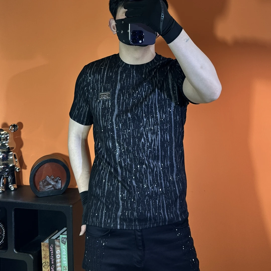 2025新款时尚潮流轻奢高品质修身夏季男士圆领半袖2506