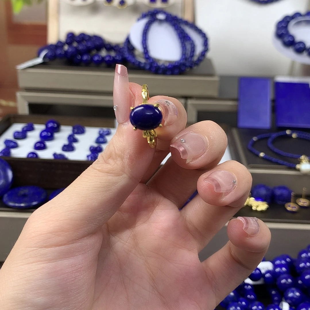 青金石银S925镀金镶嵌青金石戒指