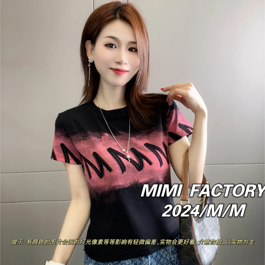 芈芈 2025新款短袖 欧货字母短袖T恤女修身显瘦时尚休闲上衣XCTQ