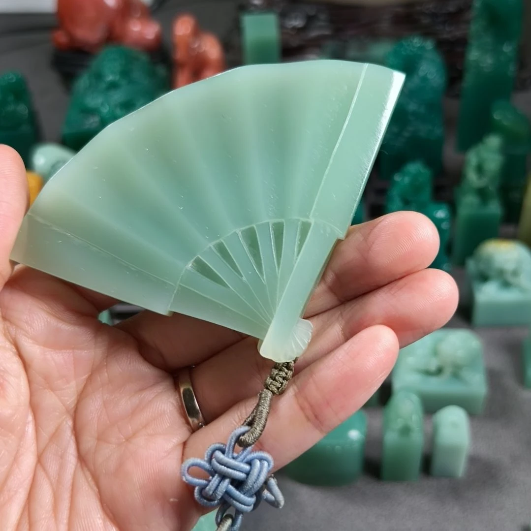 福***）印石昌化石梅子青雅玩手把件1