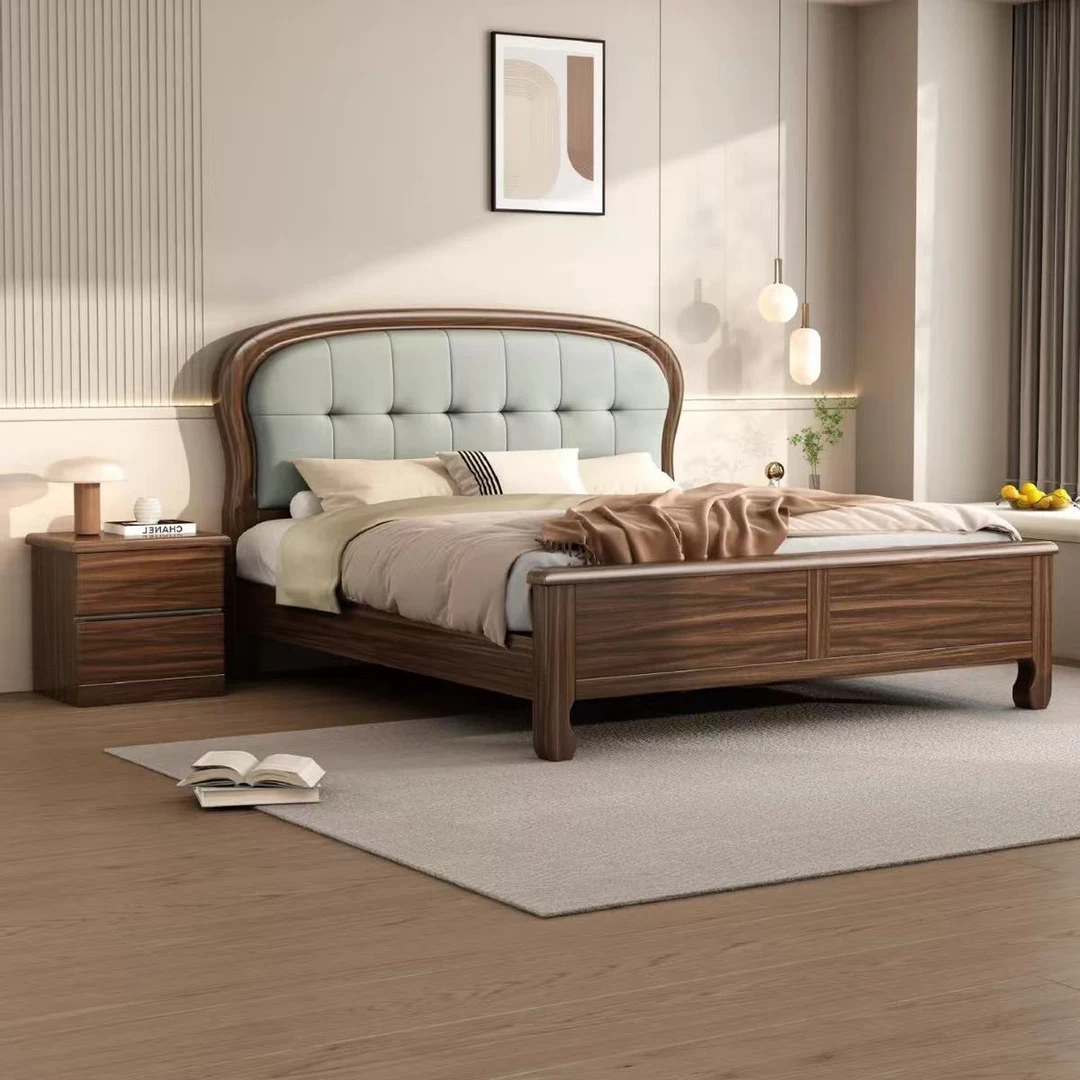 606#南美黑胡桃实木软包大床简约轻奢双人婚床可升级床床主卧大床