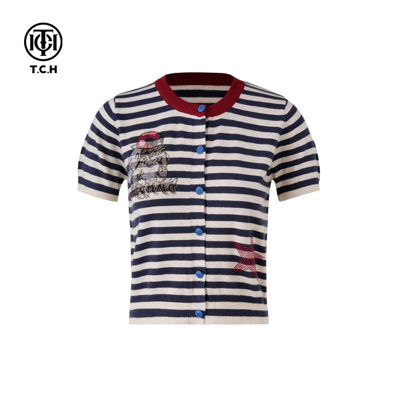 -TCH2025夏季新款烫钻时尚休闲百搭针织开衫T75A43E5043