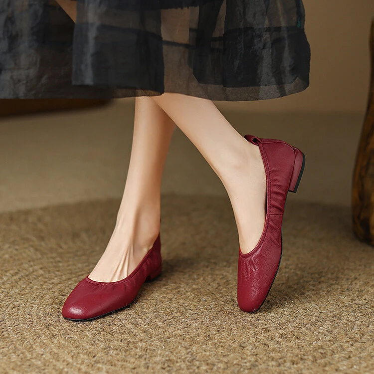 【跟高2cm】小皮鞋浅口真皮2022年秋季简约平底纯色百搭复古女
