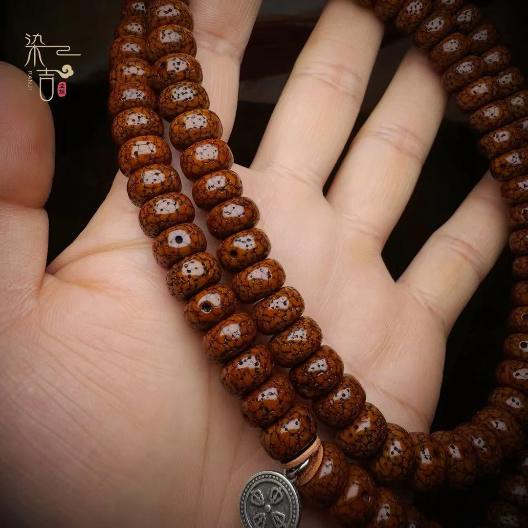 《藏饰》星月菩提仿古满开片满玉化1.2老型药片菩提108脖挂长串男女