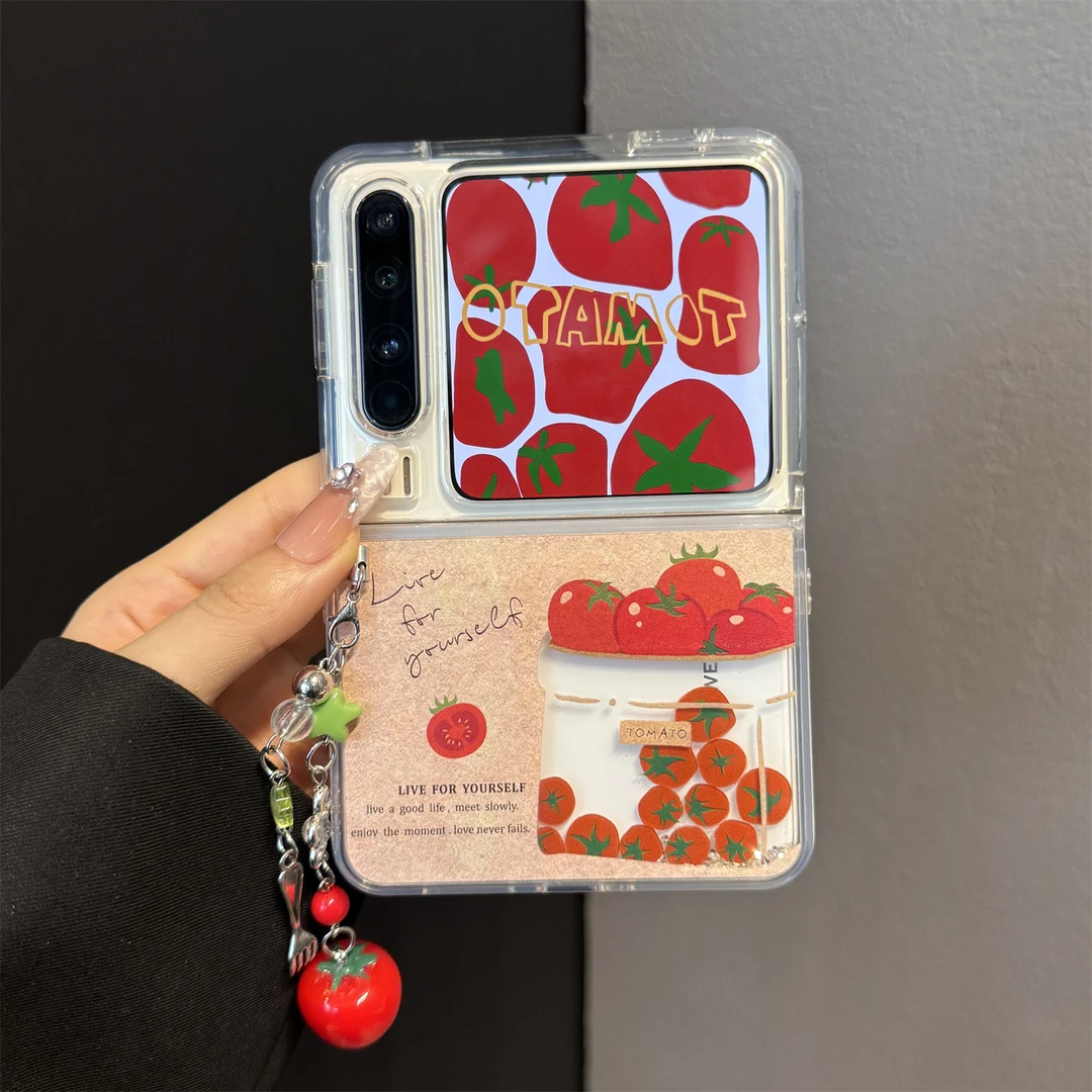 适用华为purax典藏版折叠屏手机壳PuraX透明闪粉镂空袋子番茄链条