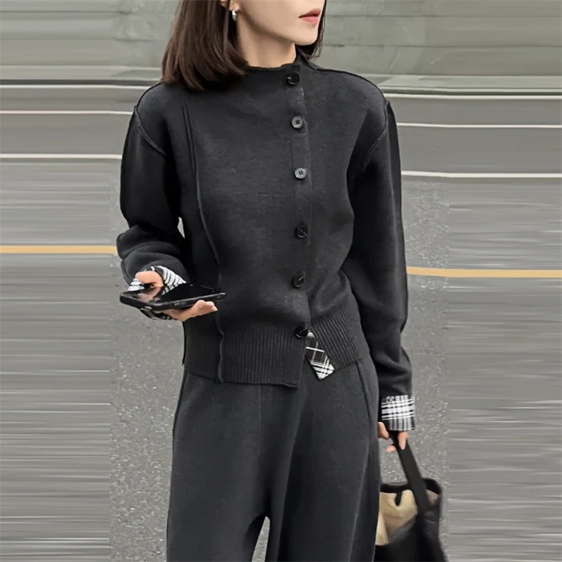 时尚减龄设计感格子拼接撞色针织衫女2025春新款宽松显瘦韩系上衣