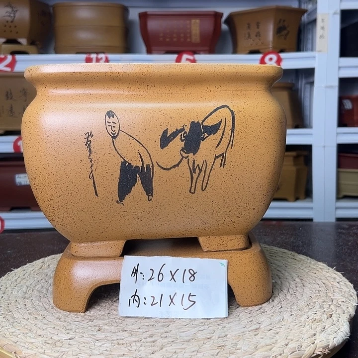紫砂花盆蛇年大吉