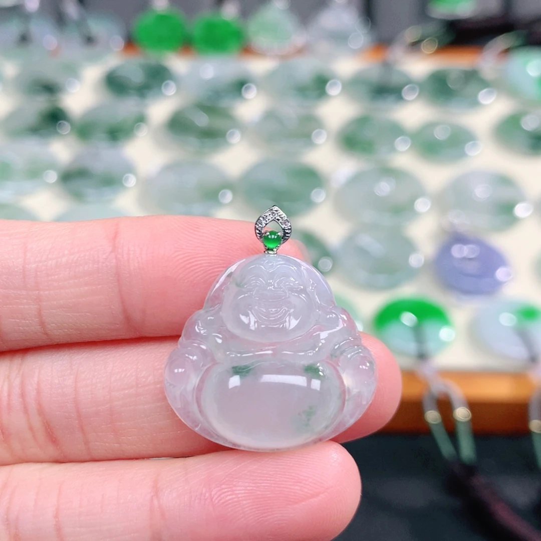 颈饰18K金镶嵌翡翠天然缅甸翡翠a货29-25.5-5.8