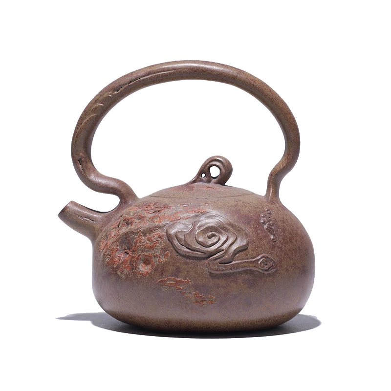 大吉羊柴烧 宜兴紫砂壶名家 原矿本山绿泥云深提梁250ml徐顺伟制