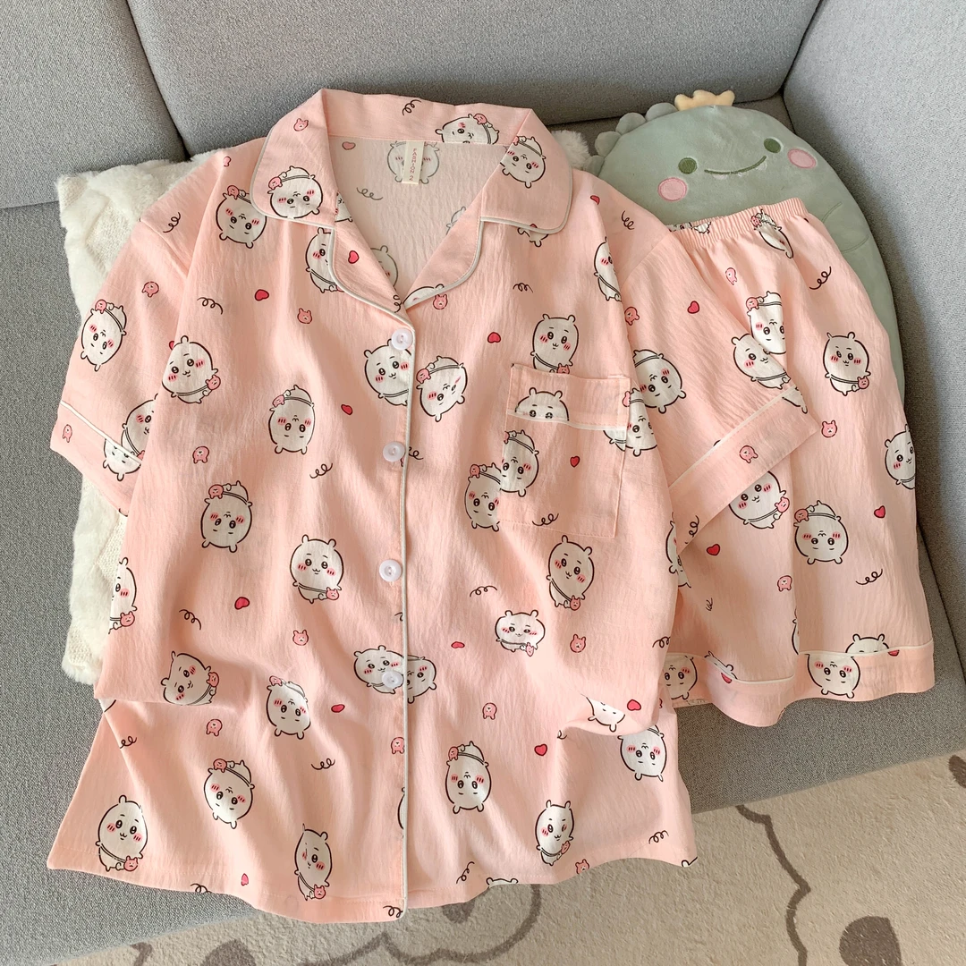 甜美少女睡衣夏季云朵棉短袖短裤开衫可外穿甜美学生两件套家居服