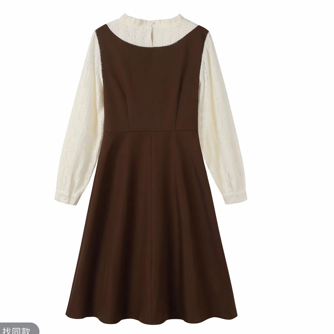 5008(42)复古气质假两件灯芯绒连衣裙女秋冬内搭显瘦打底裙子