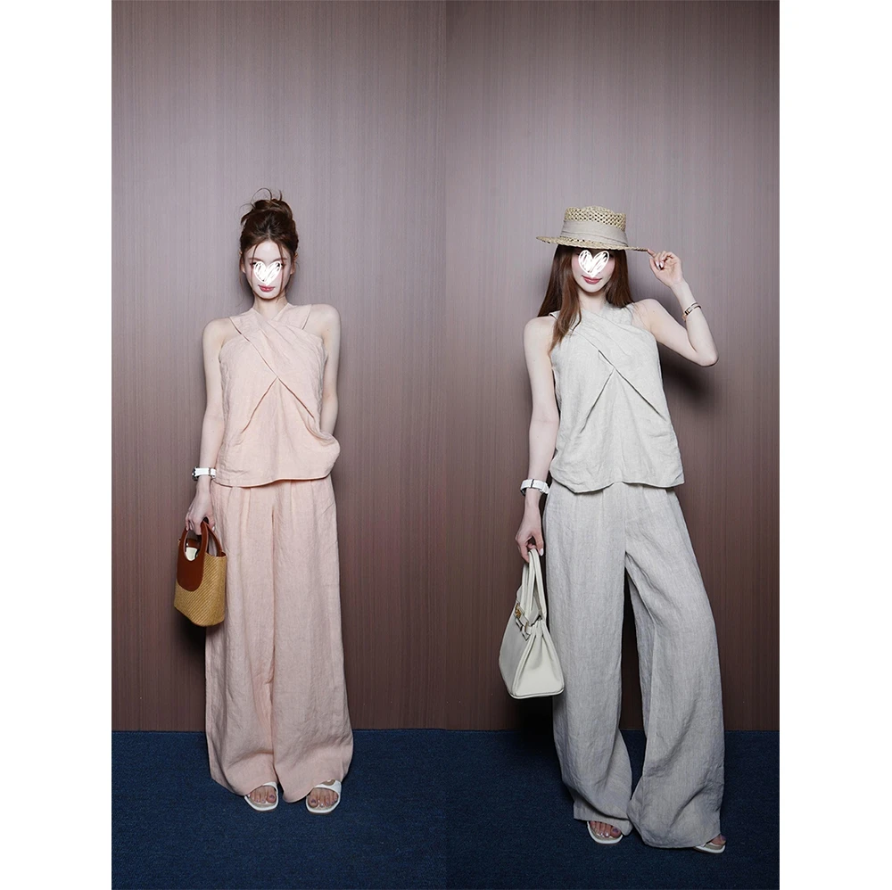 【匿名恋人】气质运动时尚日常套装显瘦交叉背心阔腿裤两件套21529