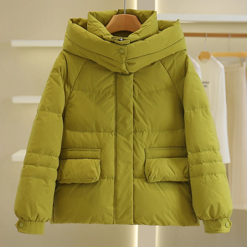 【伍莎-自营】韩版宽松立领连帽纯色百搭羽绒服#QTM48H101