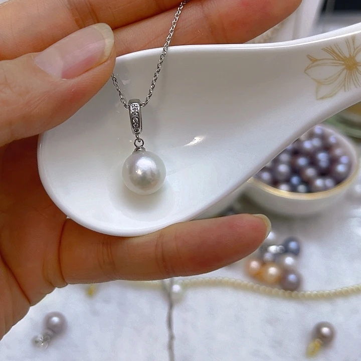 合金淡水珍珠白珠银色万能扣