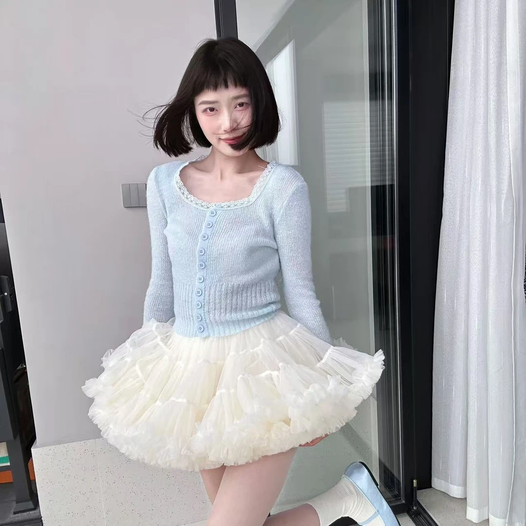 wyd小樱桃 【软蓝】开春温柔蕾丝花边开衫