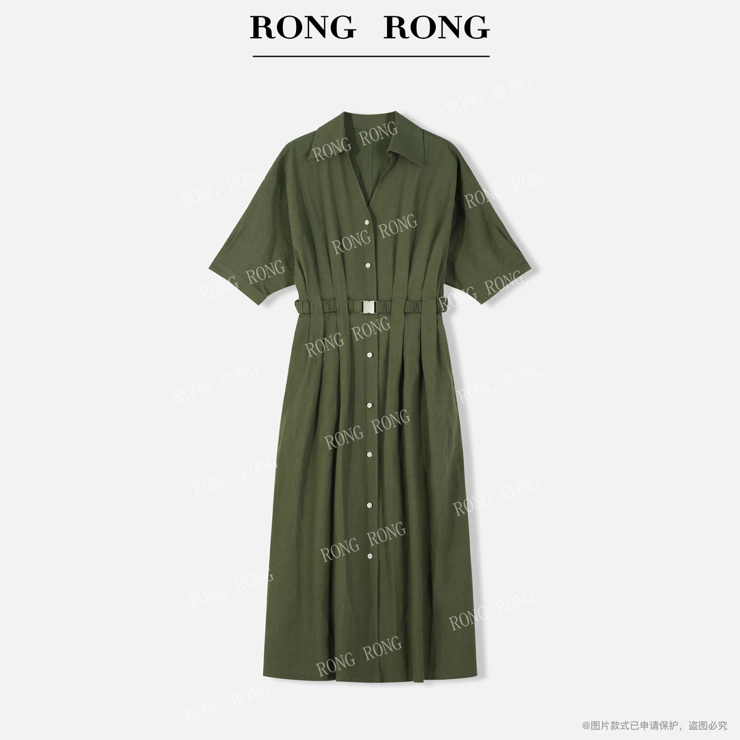 溶溶【绿境森林】RONGRONG 亚麻混纺工装风衬衫连衣裙F26QL783A