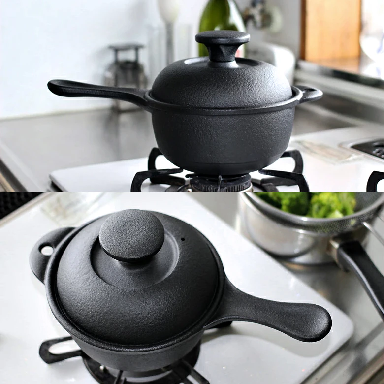 日本进口南部铁器单柄带盖小奶锅煲汤油炸铸铁锅辅食锅电磁炉可用