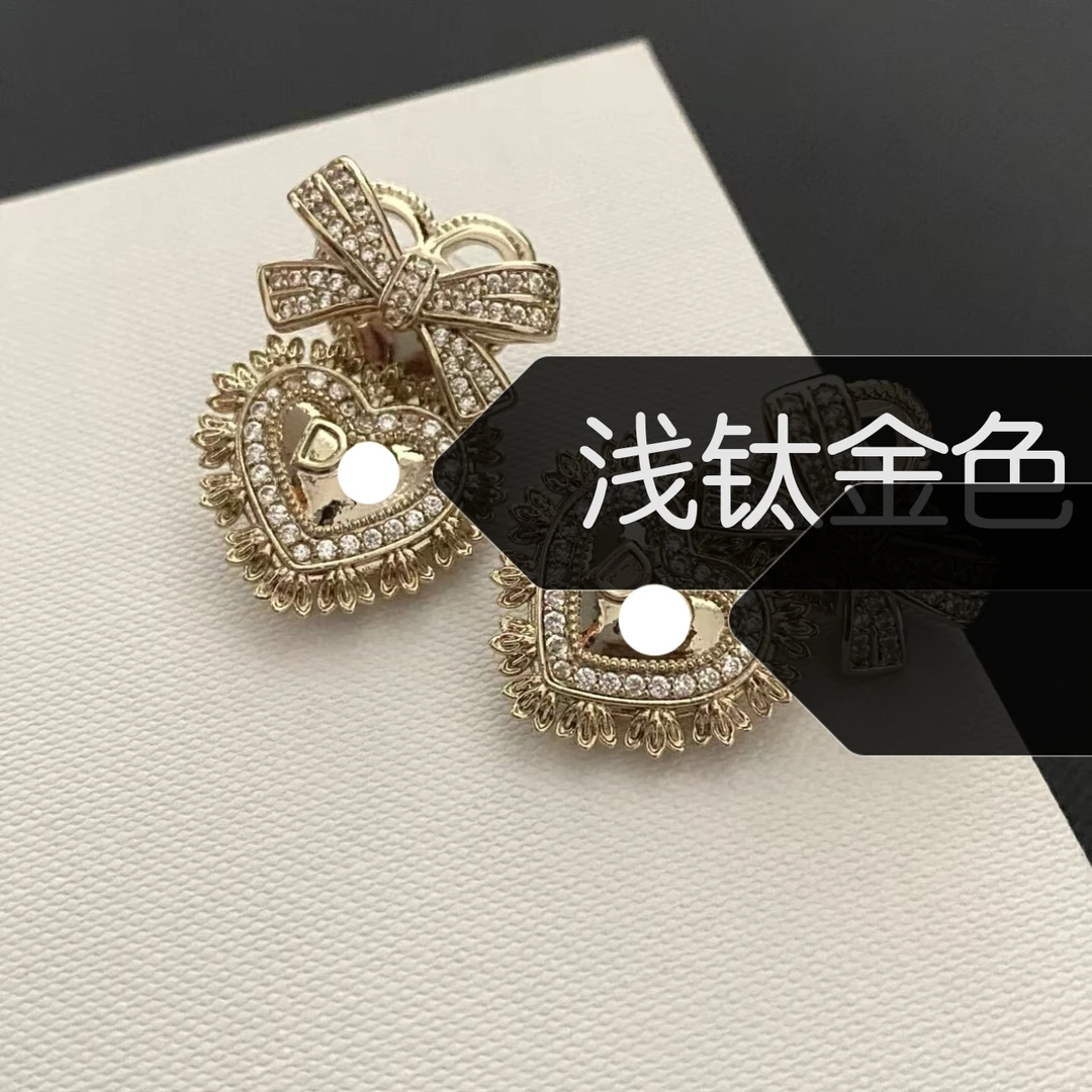 B866浅太金色蝴蝶结爱心闪闪耳钉耳饰