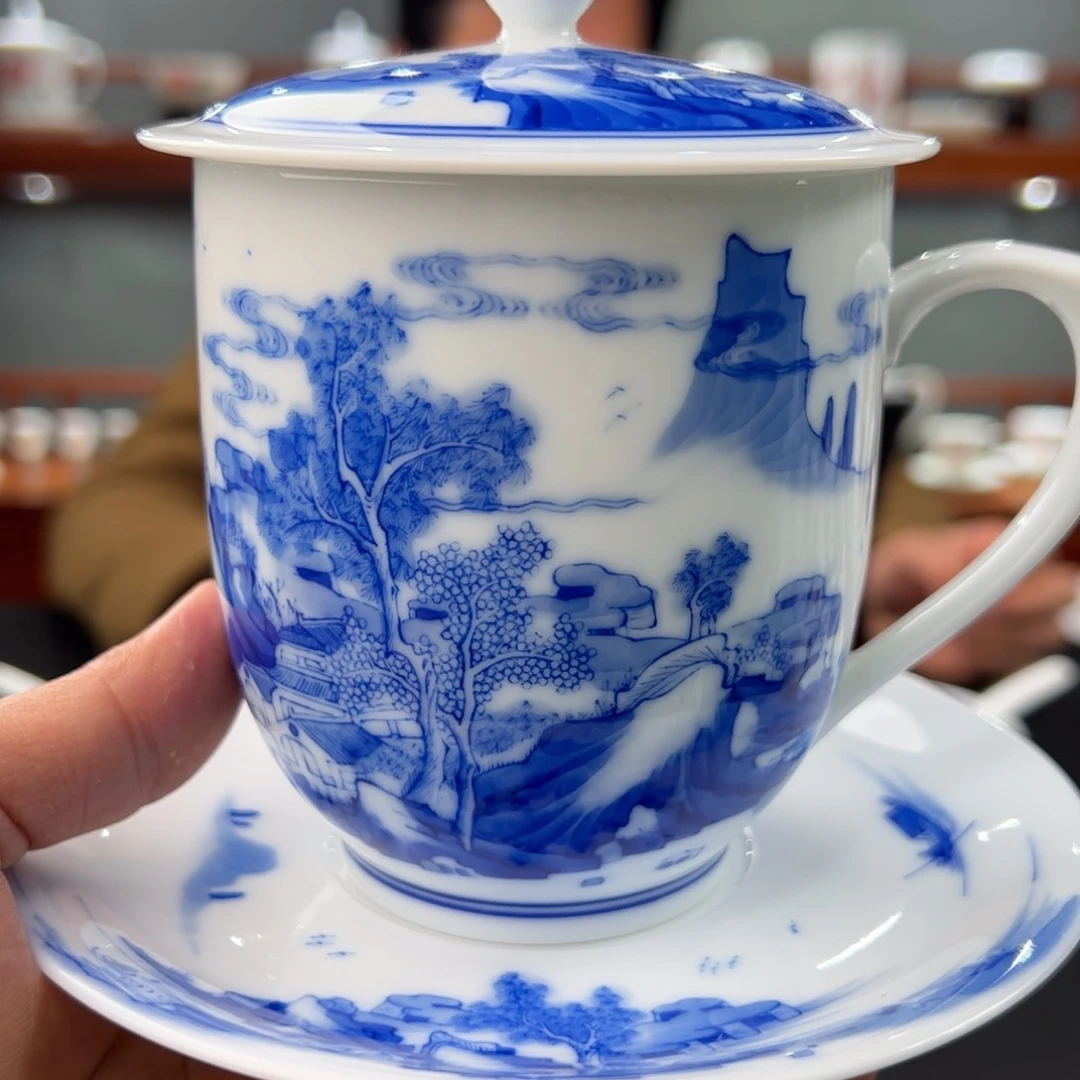 耐**待柴窑青花山水办公杯一级品